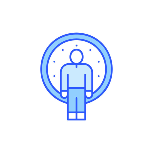 时钟上有人，工作时间，候车室蓝色直线图标。时间管理符号设计。图片下载