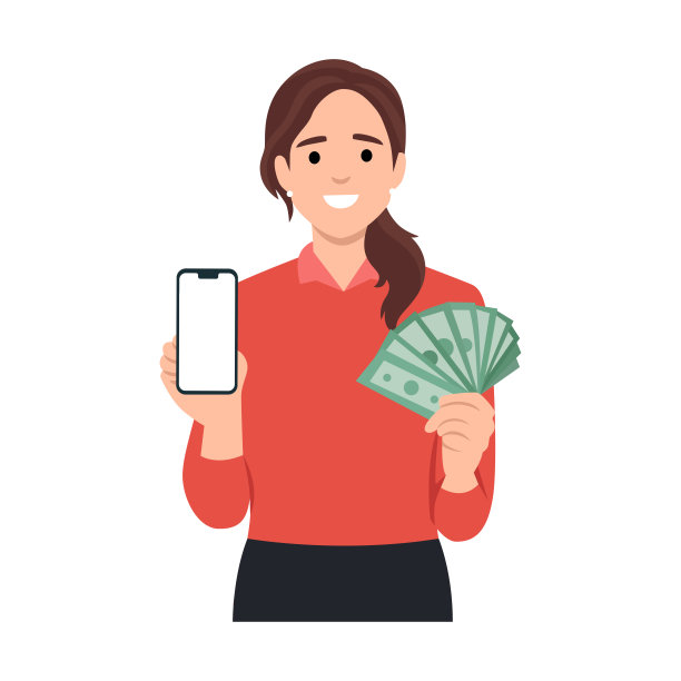 手持智能手机和美元的商业女性。显示空白屏幕手机的复制空间。图片下载