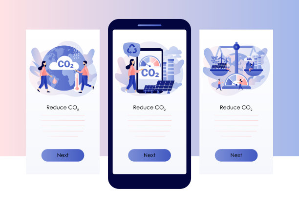 可持续发展的概念。减少二氧化碳排放。净零排放与二氧化碳中性平衡。屏幕模板移动，智能手机应用程序。现代平面卡通风格。矢量图图片下载