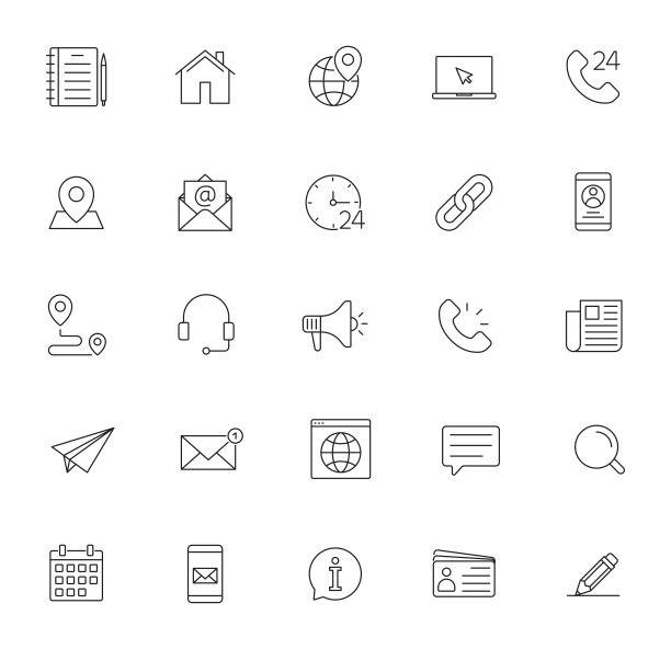 白色背景上的联系人线图标集。可编辑的中风。向量。图片下载
