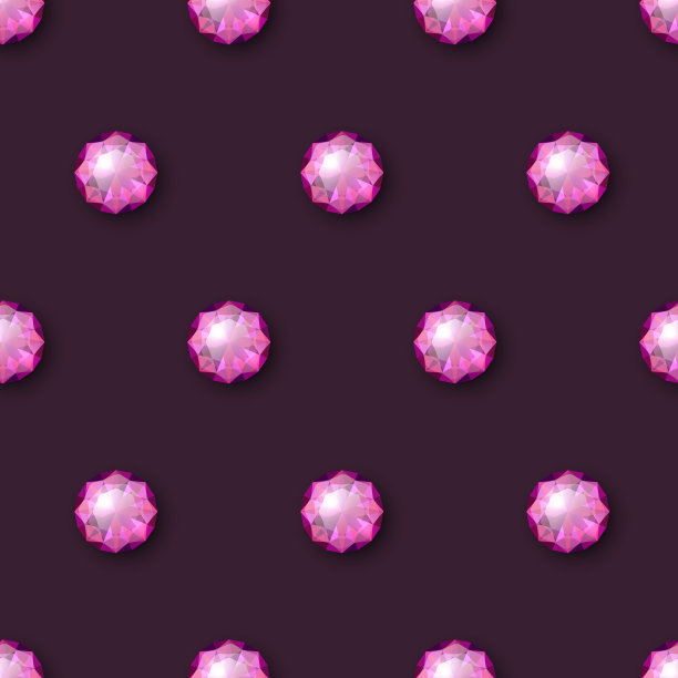矢量无缝模式与粉色3d现实透明发光宝石，钻石，水晶，水钻特写。Jewerly概念。设计模板图片下载