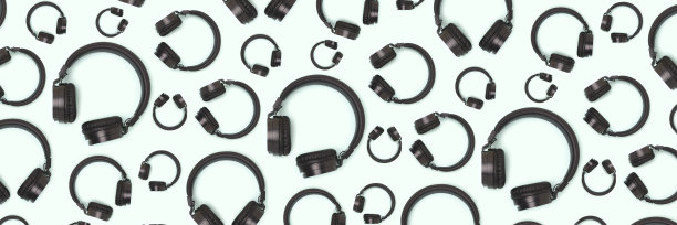 带有无线耳机图案的横幅。图片下载