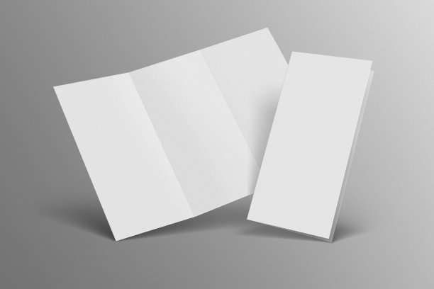 清洁空白三折小册子模板模拟在一个孤立的背景。传单，小册子，传单，小册子，目录空模型-三维渲染说明模型演示地图设计。图片下载