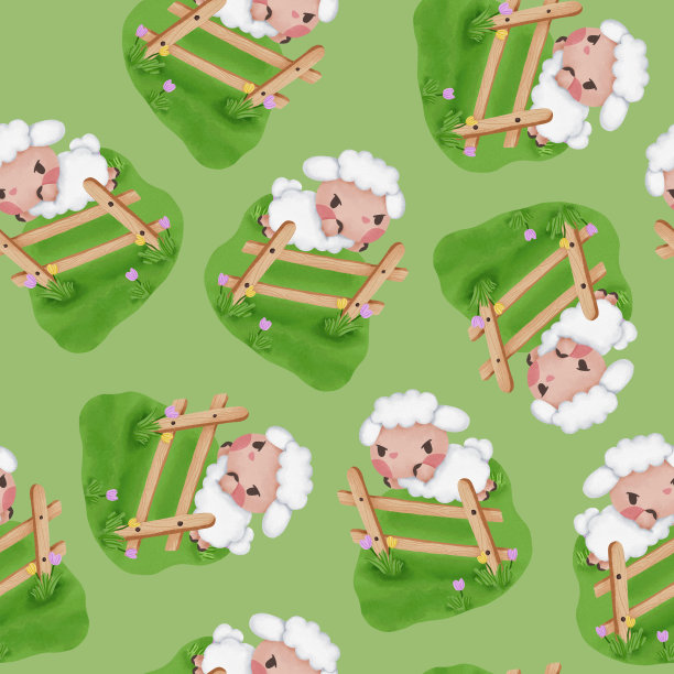 可爱的绵羊水彩无缝图案为印花纸背景纺织面料图片下载