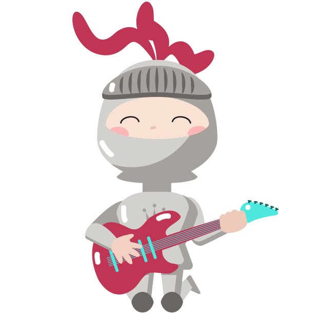 可爱的骑士弹吉他卡通矢量图标图片下载