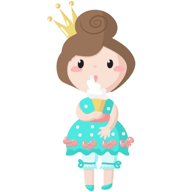 公主矢量卡通少女女王吃冰淇淋图片下载