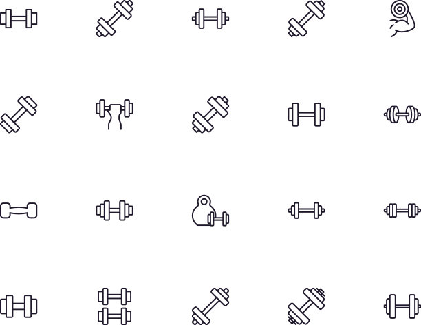 哑铃的概念。运动线图标集。收集矢量标志在时尚的平面风格的网站，互联网商店和商店，书籍和传单。优质图标隔离在白色背景上图片下载