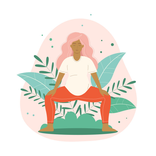 产前瑜伽场景与孕妇冥想图片下载