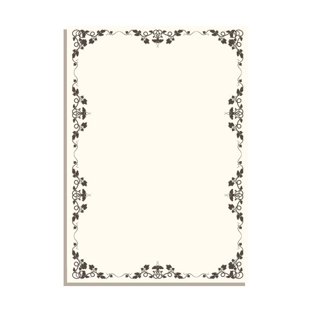 书页、文凭和A4证书装饰用藤蔓树叶矩形框架，简约矢量素材图片下载