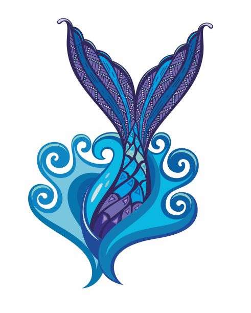 美人鱼尾巴孤立在白色背景上。女生聚会装饰，贺卡或t恤印花。矢量平面插图。图片下载