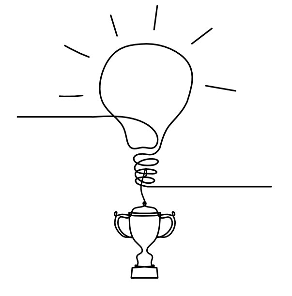 抽象灯泡与奖杯作为线画在白色图片下载