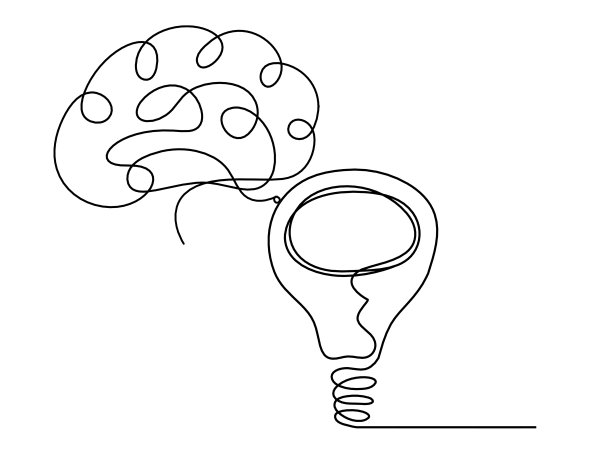 抽象灯泡，大脑作为线条画在白色图片下载