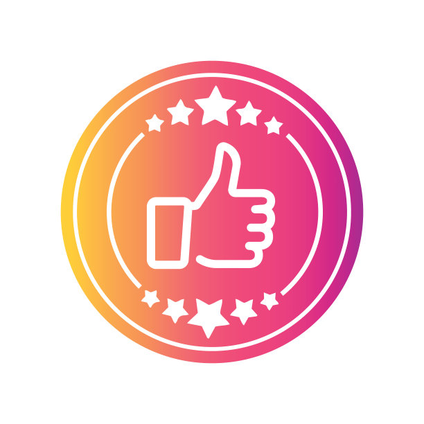 大拇指向上的图标与星级和渐变的颜色。图片下载