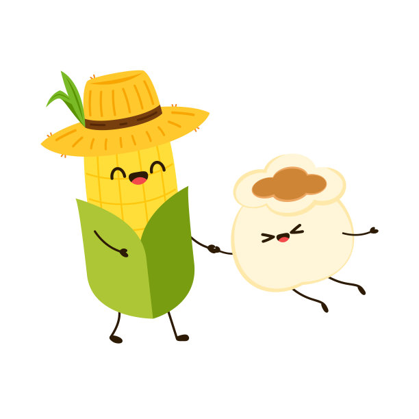 玉米和爆米花卡通。矢量吉祥物，卡通和插图的玉米抱着爆米花。角色设计。图片下载