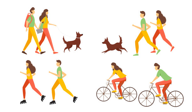 人们在春天进行各种户外活动。平面风格的插图。图片下载