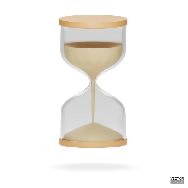 3D现实沙漏与沙子隔离在白色背景。沙漏图标，沙漏时钟，计时器标志，沙漏符号。3D矢量插图。图片下载