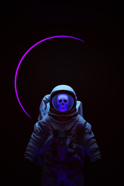 宇航员宇航员与骷髅和日食背景粉紫色蓝色蒸汽波空间美学图片下载