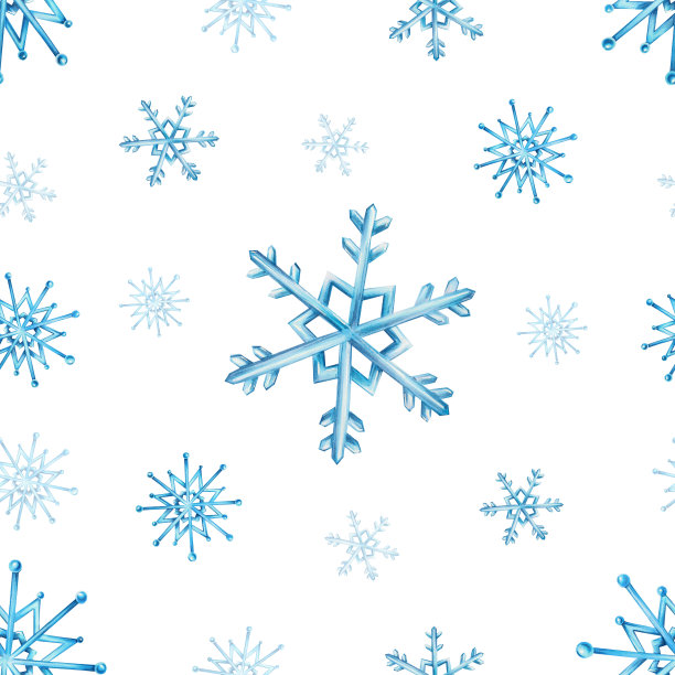 水彩无缝图案雪花。在一个孤立的背景上手绘。为设计师，装饰，明信片，包装纸，剪贴簿，封面，邀请，海报和纺织品图片下载