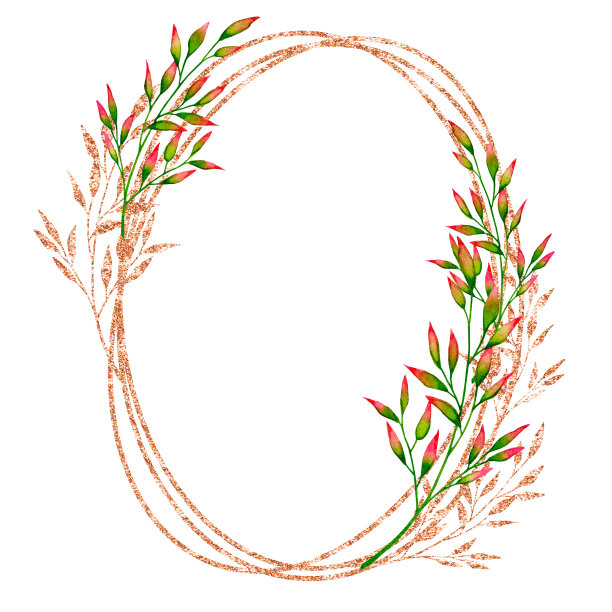 水彩椭圆形金色框架与绿色和金色的分支。植物插图。模板婚礼设计，周年纪念，生日和其他庆祝活动。图片下载