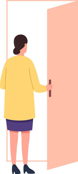 女人开门，人通过门进入房间图片下载