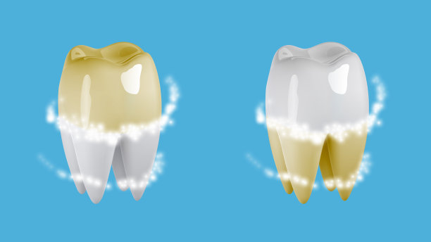 三维牙齿美白卫生图标。用激光清洗牙菌斑，牙膏，保护龋齿，光泽灿烂笑容，呵护牙釉质。图片下载