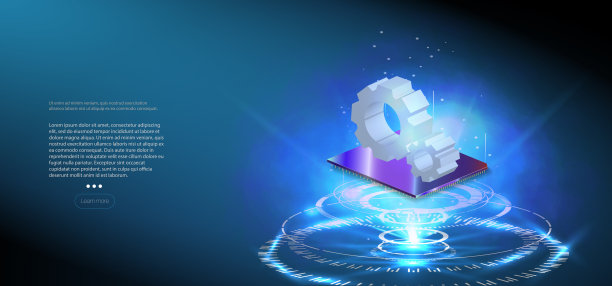 处理器上有蓝色背景灯。量子计算机,图片下载