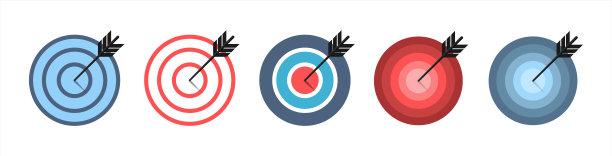 目标集合。目标矢量图标，孤立在白色背景上。目标不同的形状和颜色。射箭目标经营理念。矢量插图10 eps。图片下载