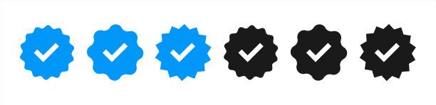 验证徽章配置文件集。社交媒体帐户验证图标。孤立的检查标记在黑色和蓝色。保证的迹象。矢量插图10 eps。图片下载