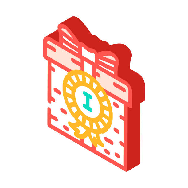 奖品礼盒等距图标矢量插图图片下载