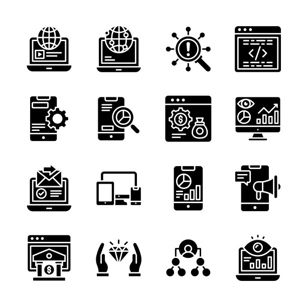 SEO开发和营销矢量固体图标风格的插图。EPS 10文件集2图片下载