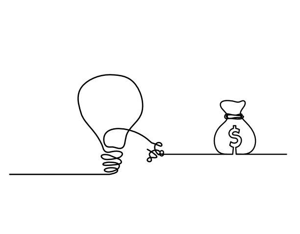 抽象灯泡与美元为线画在白色图片下载