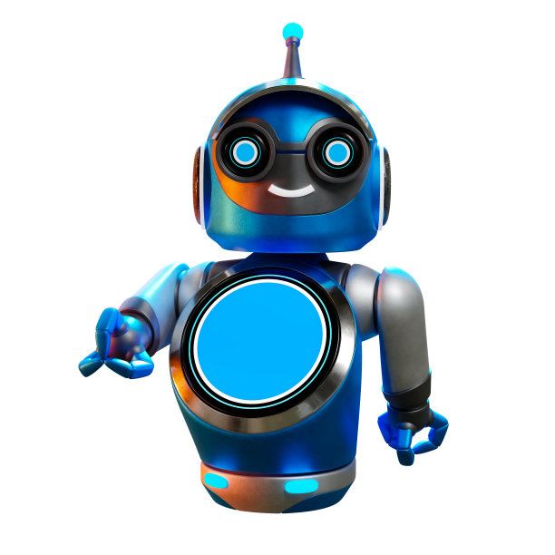 一个可爱、聪明、健谈的机器人的3D渲染模型，有很多大脑。图片下载