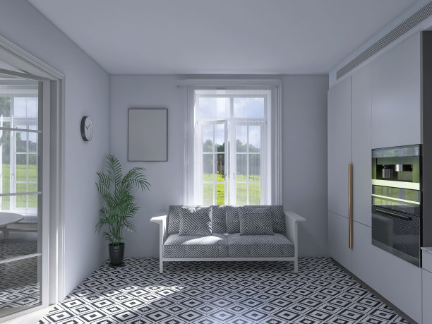 厨房设计3d渲染，3d插图图片下载