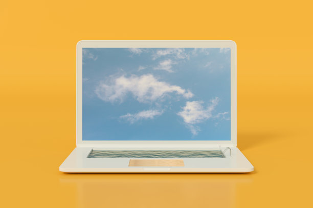 笔记本电脑游泳池，暑假和旅游的概念图片下载