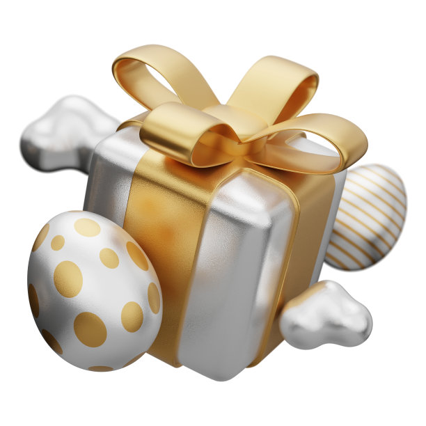 复活节金蛋礼品盒悬浮3d插图图片下载