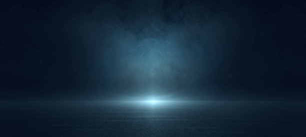 黑暗的街道，沥青抽象的深蓝色背景，空旷的黑暗场景，霓虹灯，聚光灯混凝土地板和工作室房间与烟雾漂浮在室内纹理为场景展示产品。图片下载