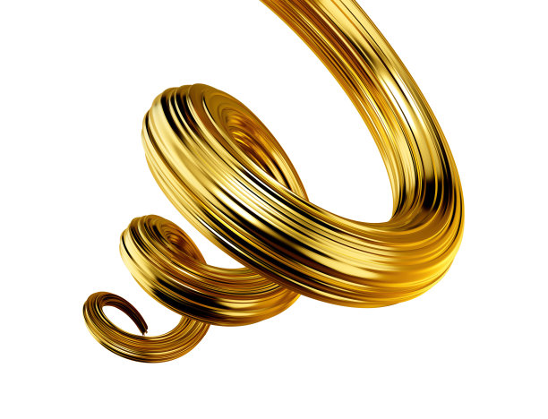 3d金色油漆笔触或金色丝绸布条纹豪华丝带螺旋形状3d插图图片下载