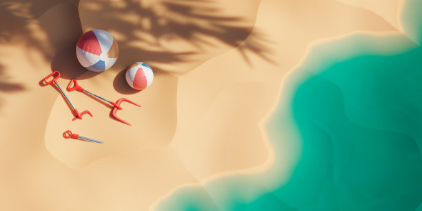 沙滩上蓝绿色海水的俯视图3D渲染图片下载