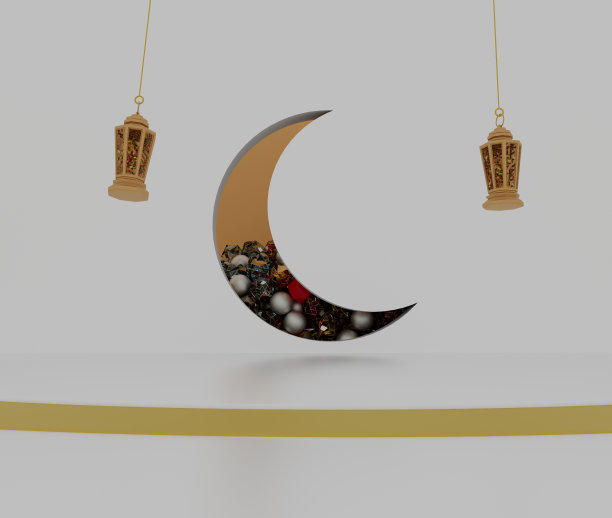 3D斋月Kareem卡hilal斋月Kareem，欢迎斋月快乐穆斯林在斋月鼓3D渲染图片下载