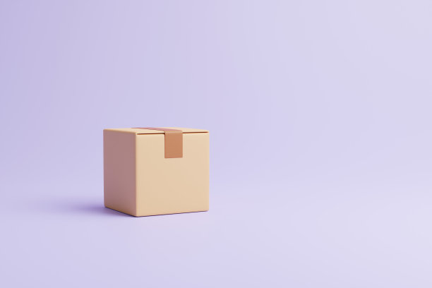 一个淡紫色背景的棕色纸板箱图片下载