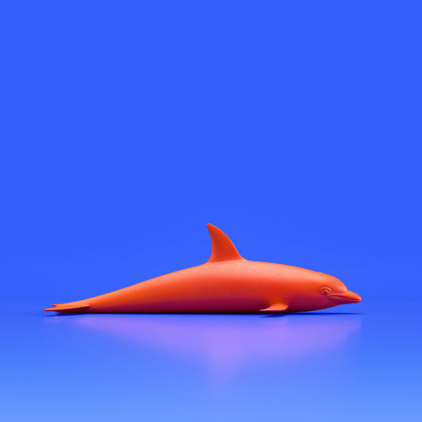 海豚单色单色fidh。红色单鱼从侧面看，侧面，海洋动物，3d渲染图片下载