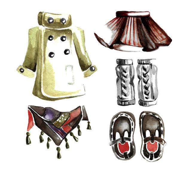 春天的水彩画婴儿衣服。图片下载