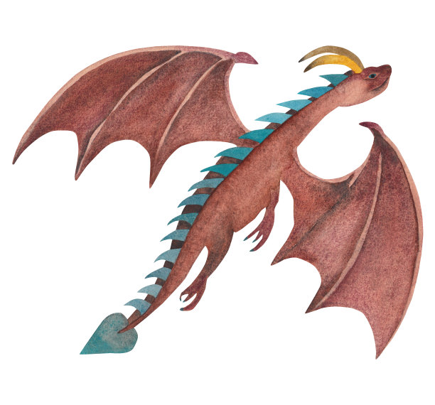 白底飞龙。水彩插图图片下载