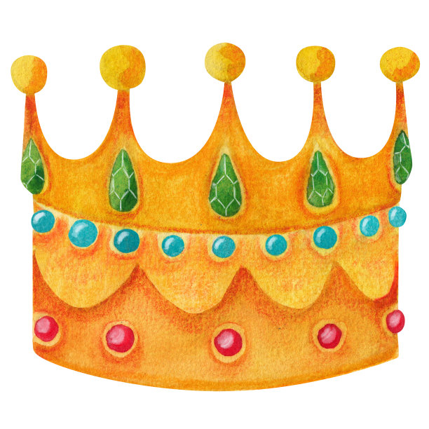白色背景下的金色王冠。水彩插图图片下载