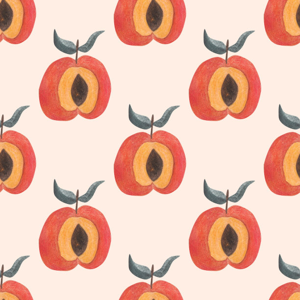 的桃子。水彩无缝图案图片下载