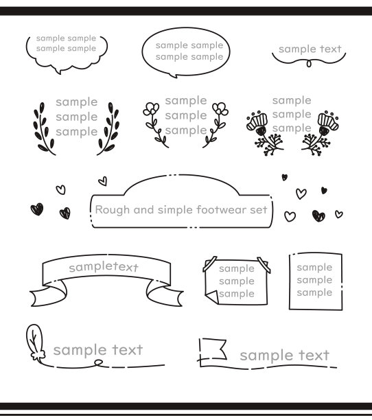 一套粗糙的手写风格框架和脚注绘制简单的线条图片下载