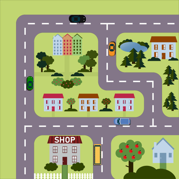 城市地图地图，城市景观矢量插图图片下载