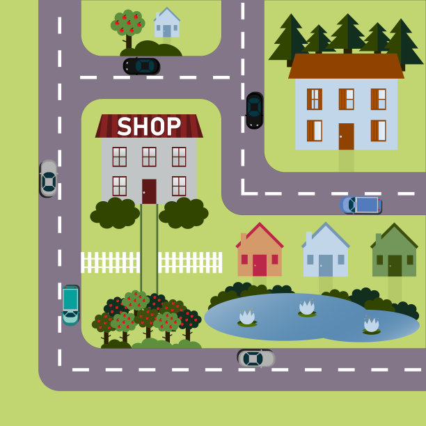 城市地图地图，城市景观矢量插图图片下载