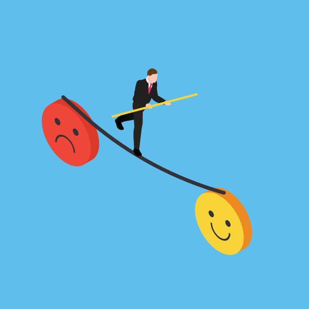 商人保持悲伤和快乐情绪的三维等距平衡图片下载