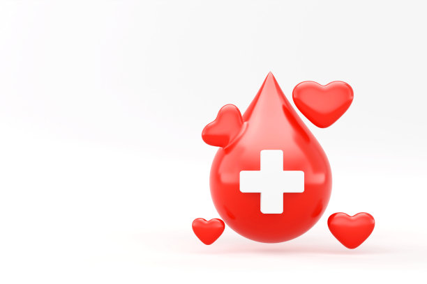 3d红色血液滴与白色十字标志与复制空间背景，横幅，卡片，海报概念的世界献血日。三维渲染图片下载
